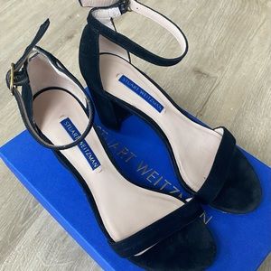 Stuart Weitzman NearlyNude 2.75” Block-heel Black Suede Sandals